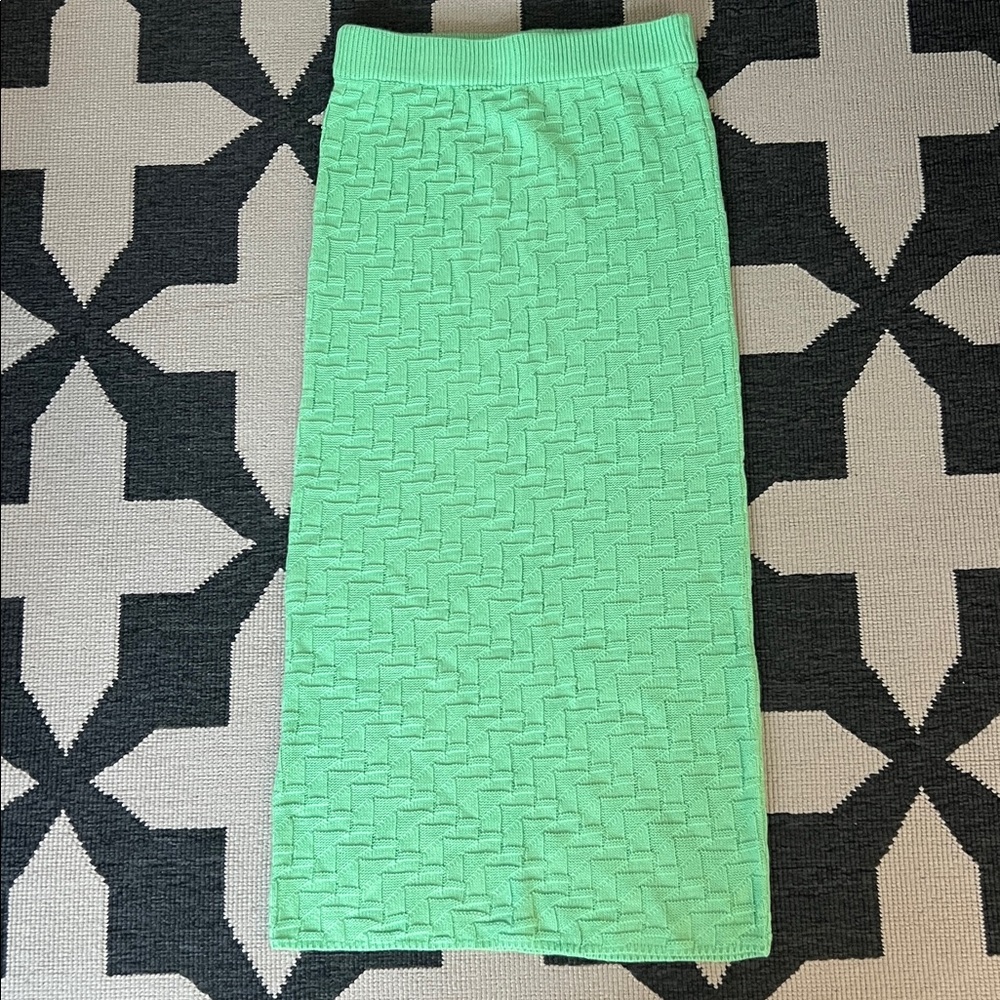 ASOS Neon Lime Green Textured Knit Mid Pencil Skirt